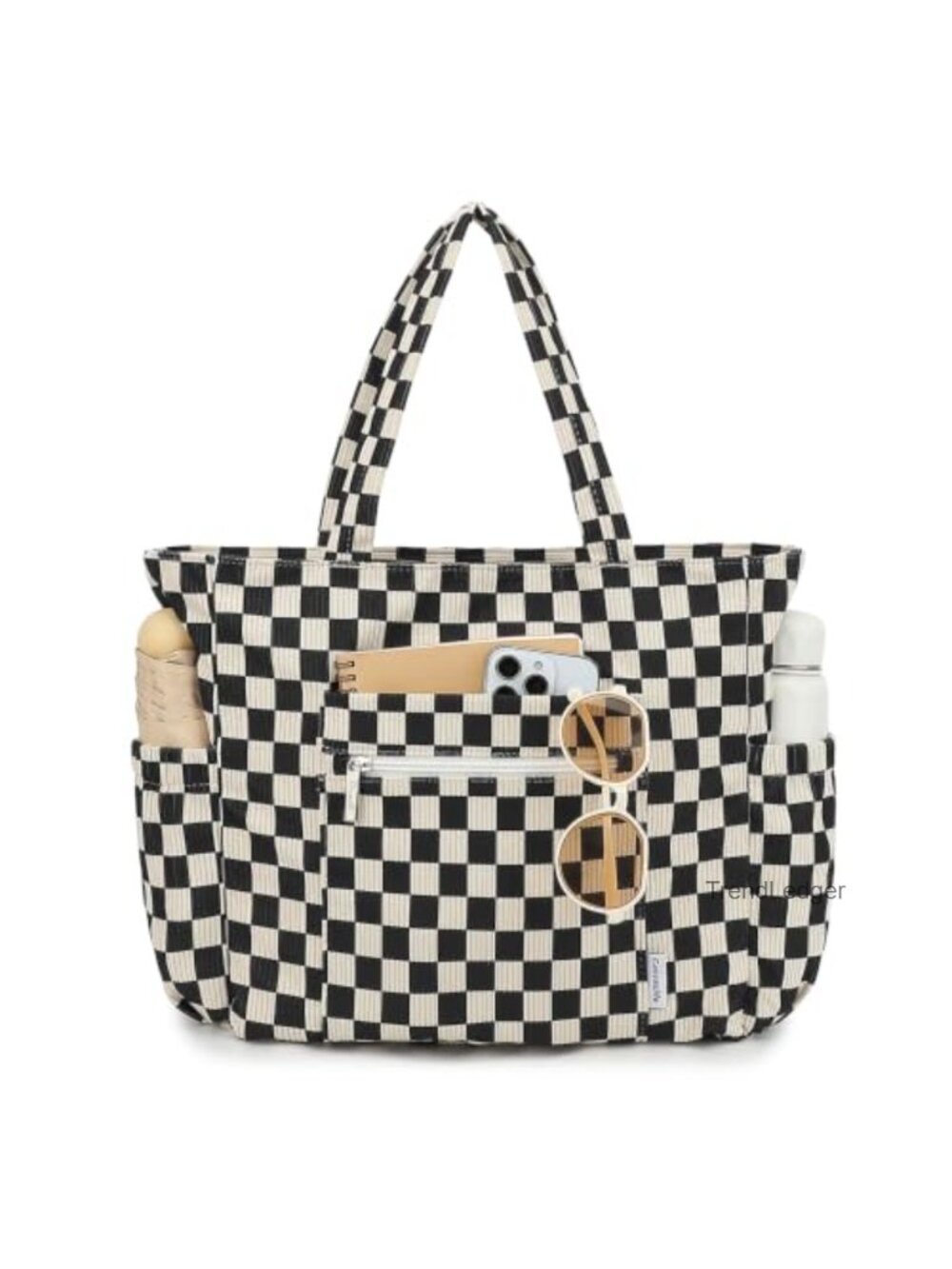 Waterproof Linen Handbag Multi-Pocket Shoulder Bag Zipper Tote